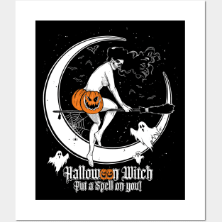 Halloween Witch, Put a Spell on you! Trick or Treat, scary art, pumpkin, skull, bat, horror tshirt Posters and Art